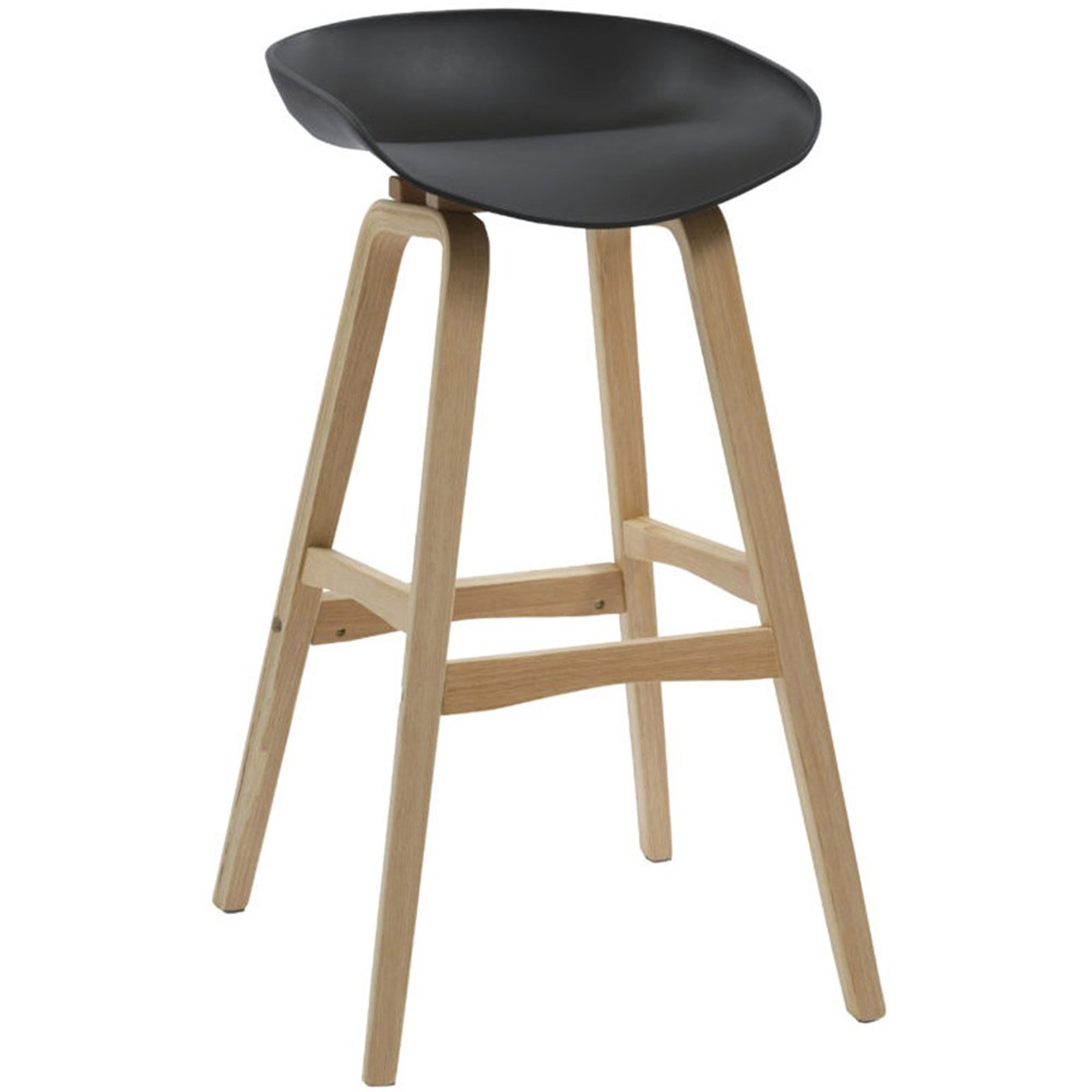 Rapidline Virgo Bar Stool Oak Coloured Timber Frame With  Polypropylene Black Shell Seat