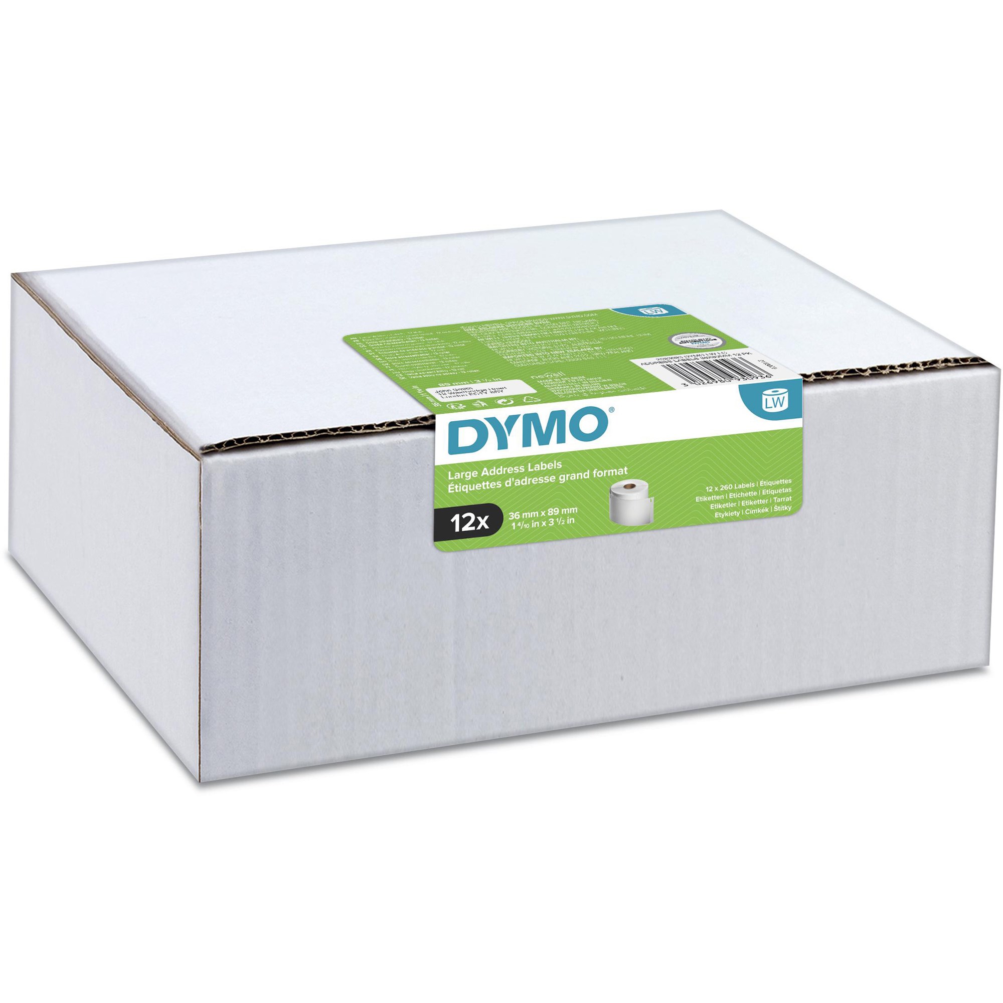 DYMO LabelWriter Large Address Labels 36 x 89mm Pack  of 12 White