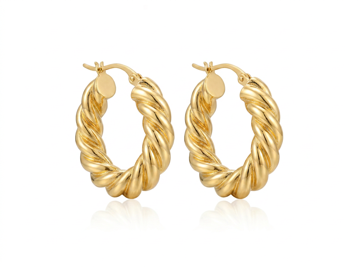Aretes grandes de oro cuerda entrelazada