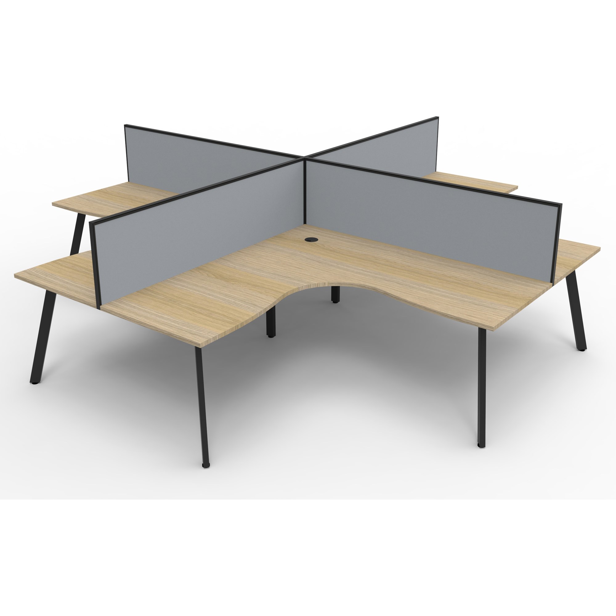 Rapidline Eternity Corner POD Workstation 4 Person + Screens 3600Wx3600Dx1200mmH Oak/Black