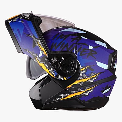 STEELBIRD SBA-7 ISS WINNER GLOSSY BLACK/BLUE C/V (L)