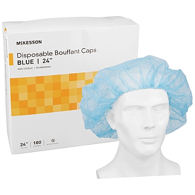 McKesson Bouffant Cap, Blue, Elastic Closure, 24" Circumference