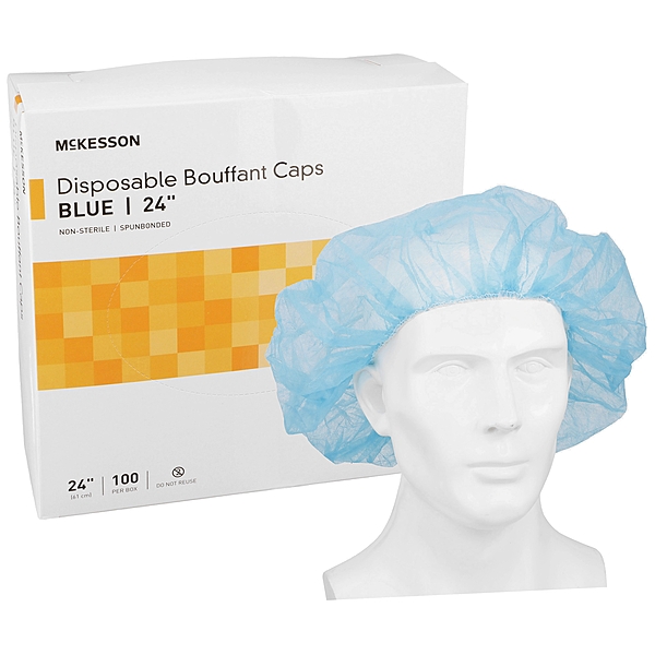 McKesson Bouffant Cap, Blue, Elastic Closure, 24" Circumference