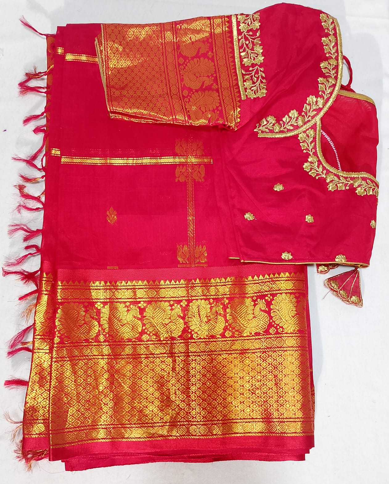 T6: Ready To Ship Beautiful Mangalagiri Kuppadam Saree With Stitched Embriodery Work Blouse