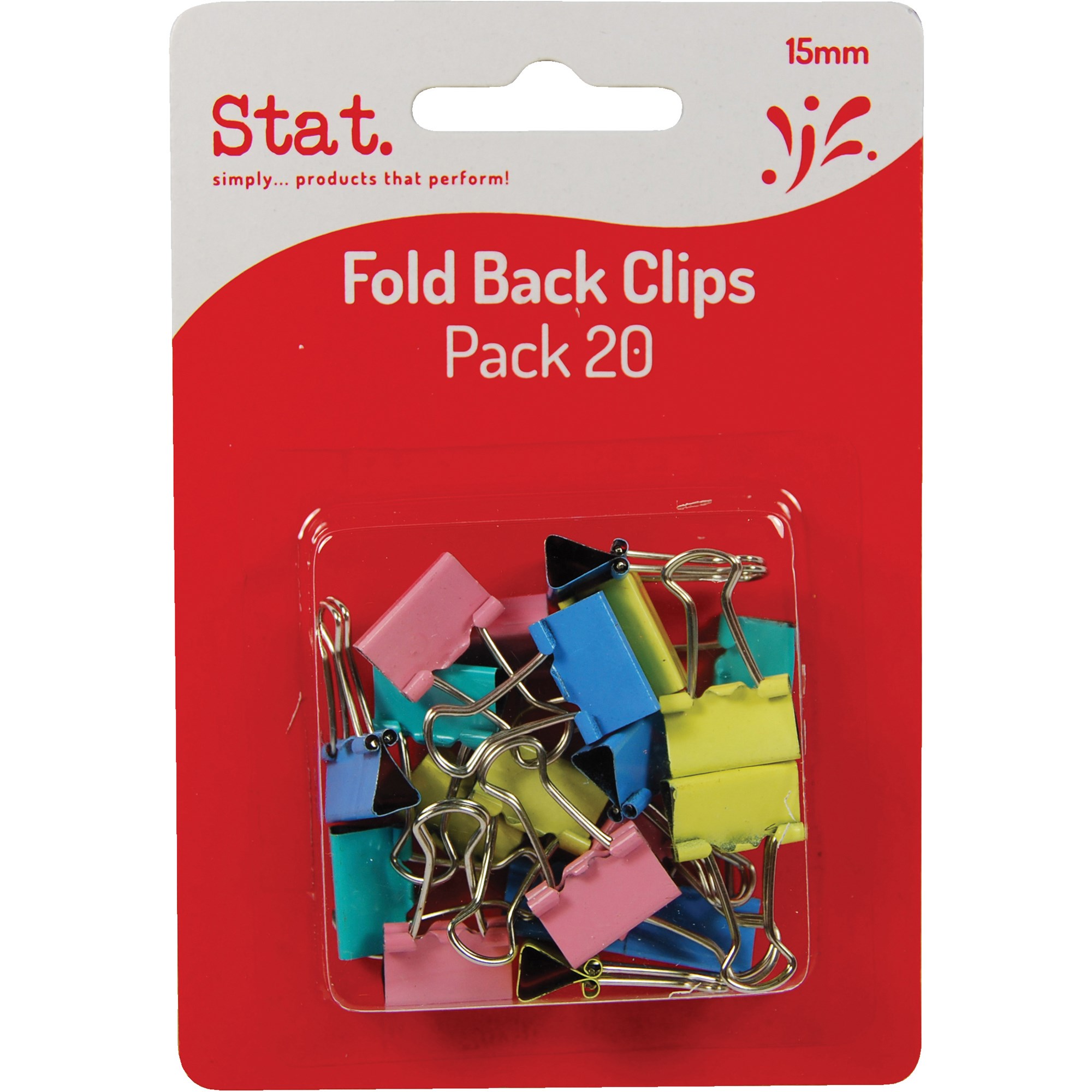 Stat Foldback Clips 15mm Pack  of 20 Assorted Colours