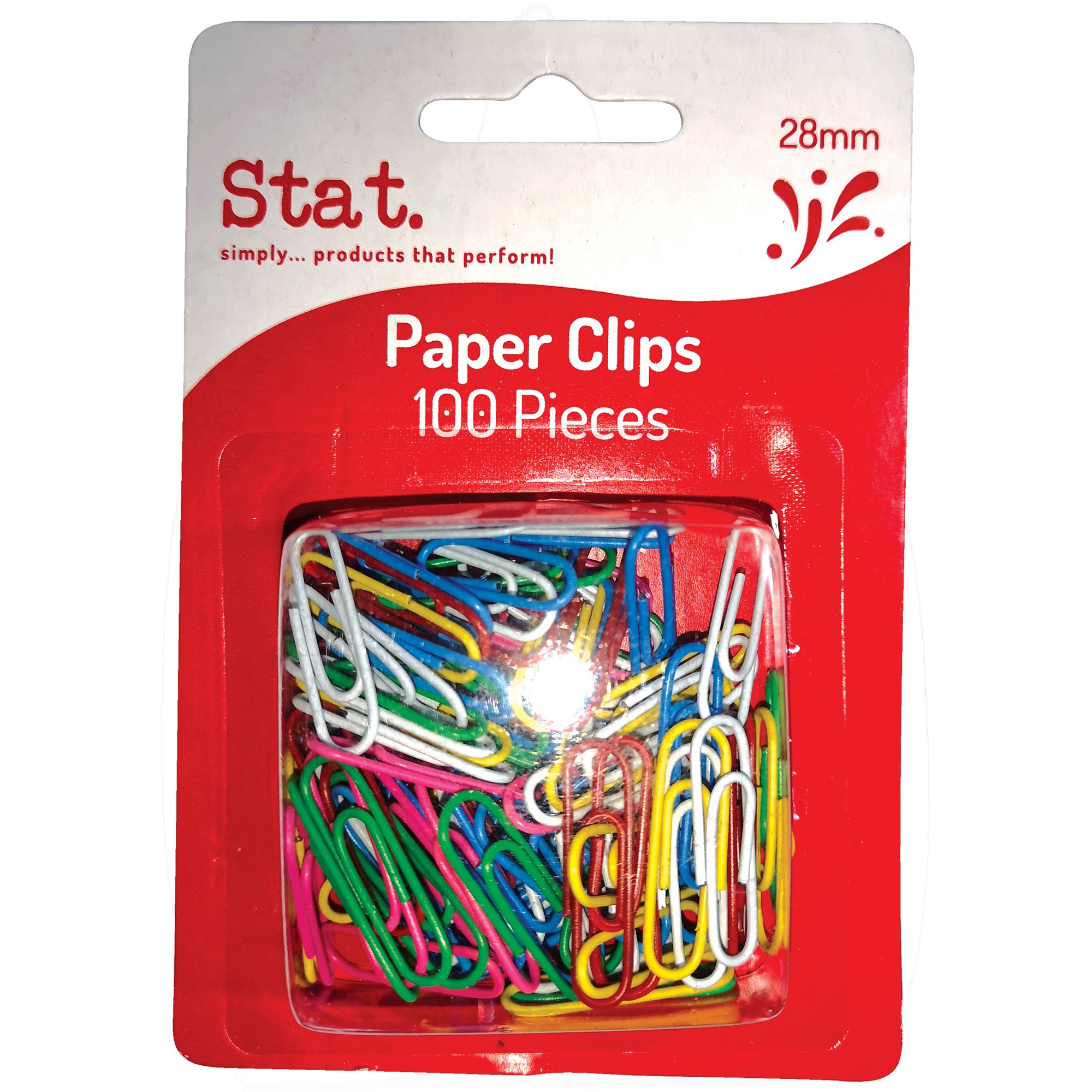 Stat Paper Clips 28mm Pack  of 100 Assorted Colours
