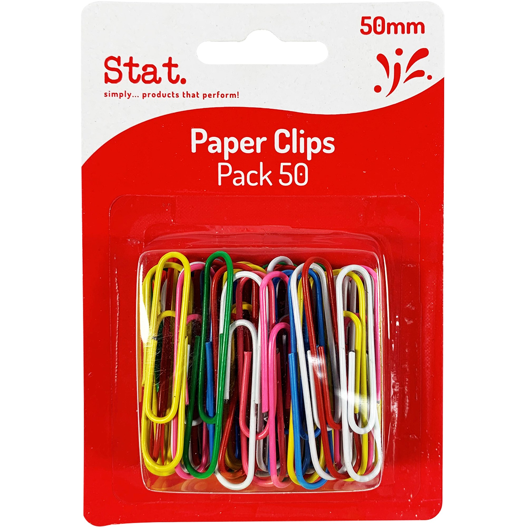 Stat Paper Clips 50mm Pack  of 50 Assorted Colours