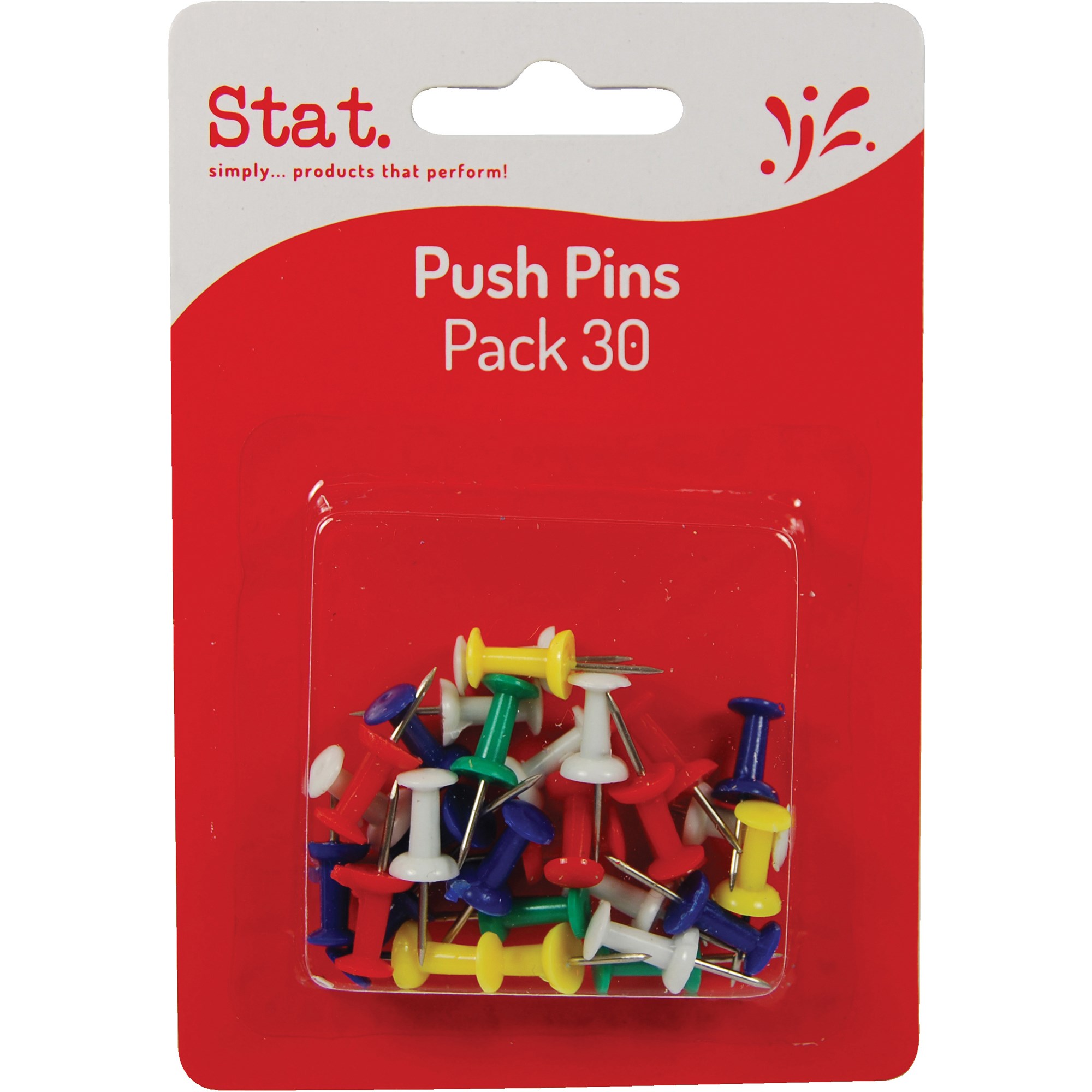 Stat Push Pins Pack  of 30 Assorted Colours
