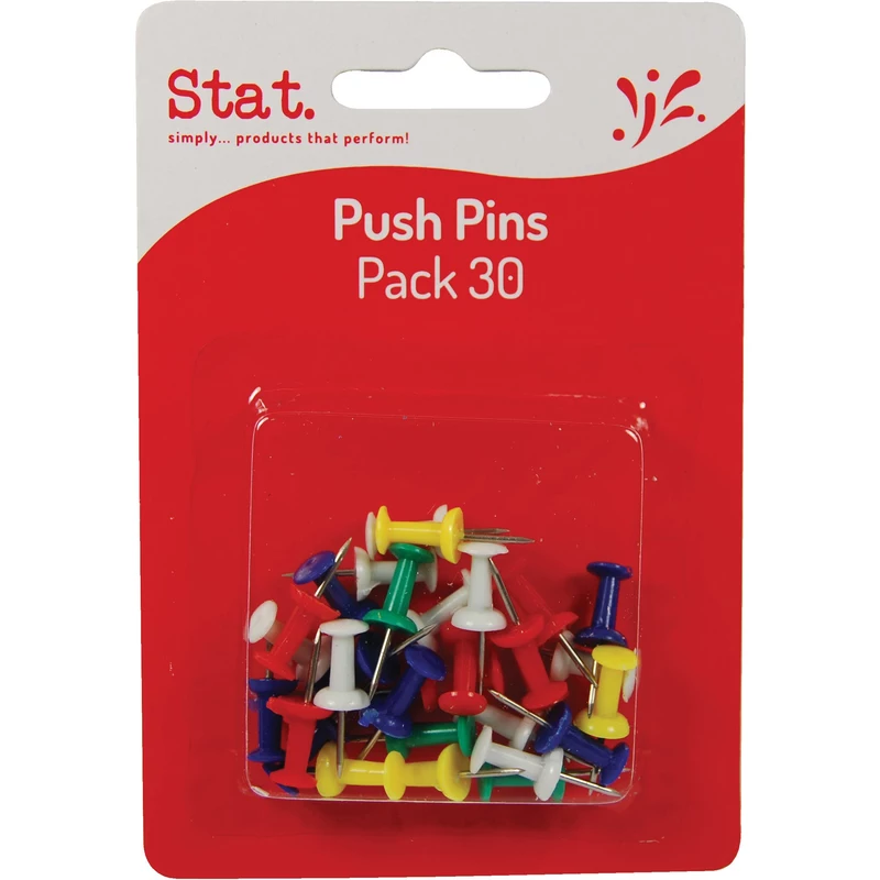 Stat Push Pins Pack of 30 Assorted Colours