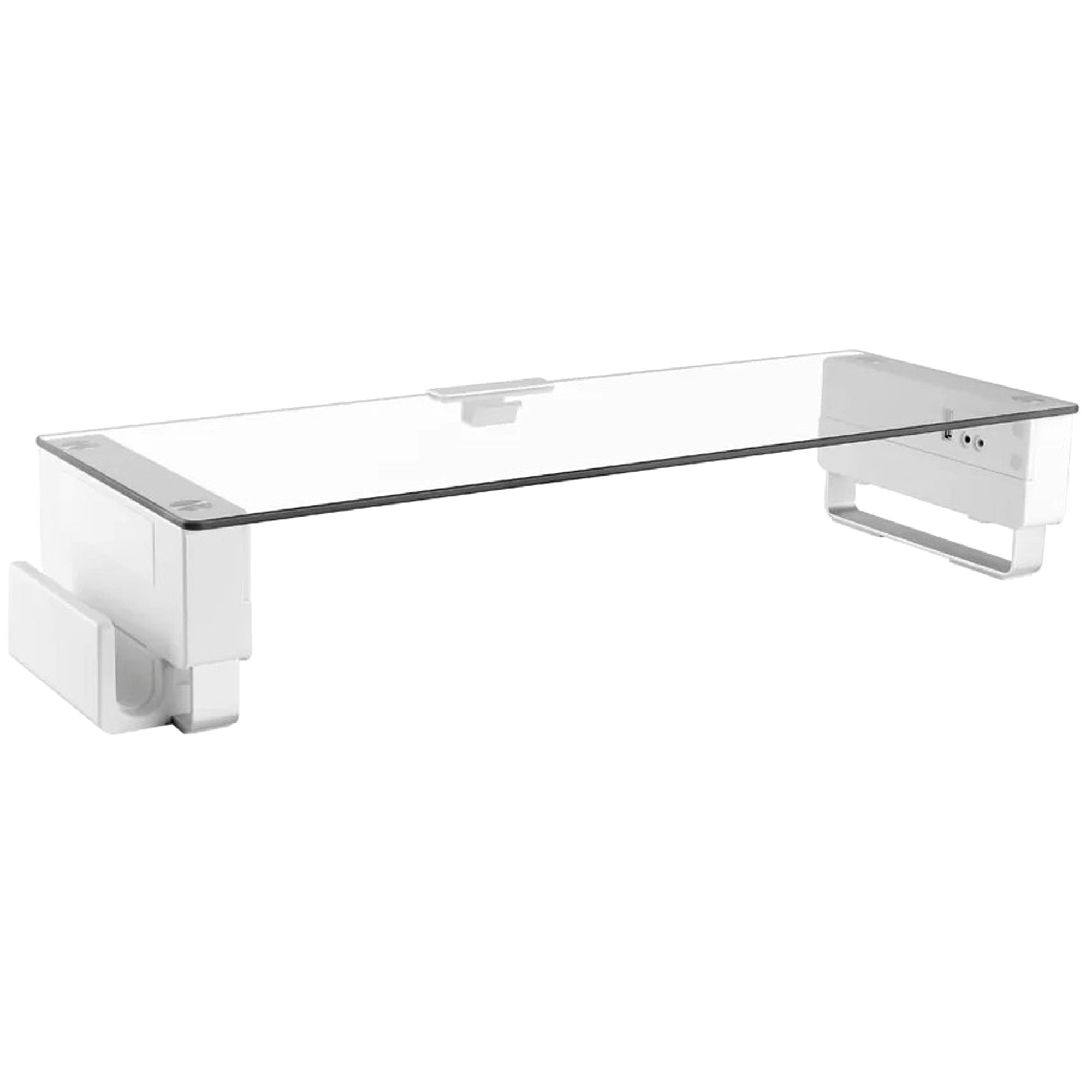 Ergovida Glass Top Monitor Riser with USB and AV Ports Height Adjustable Alloy Base