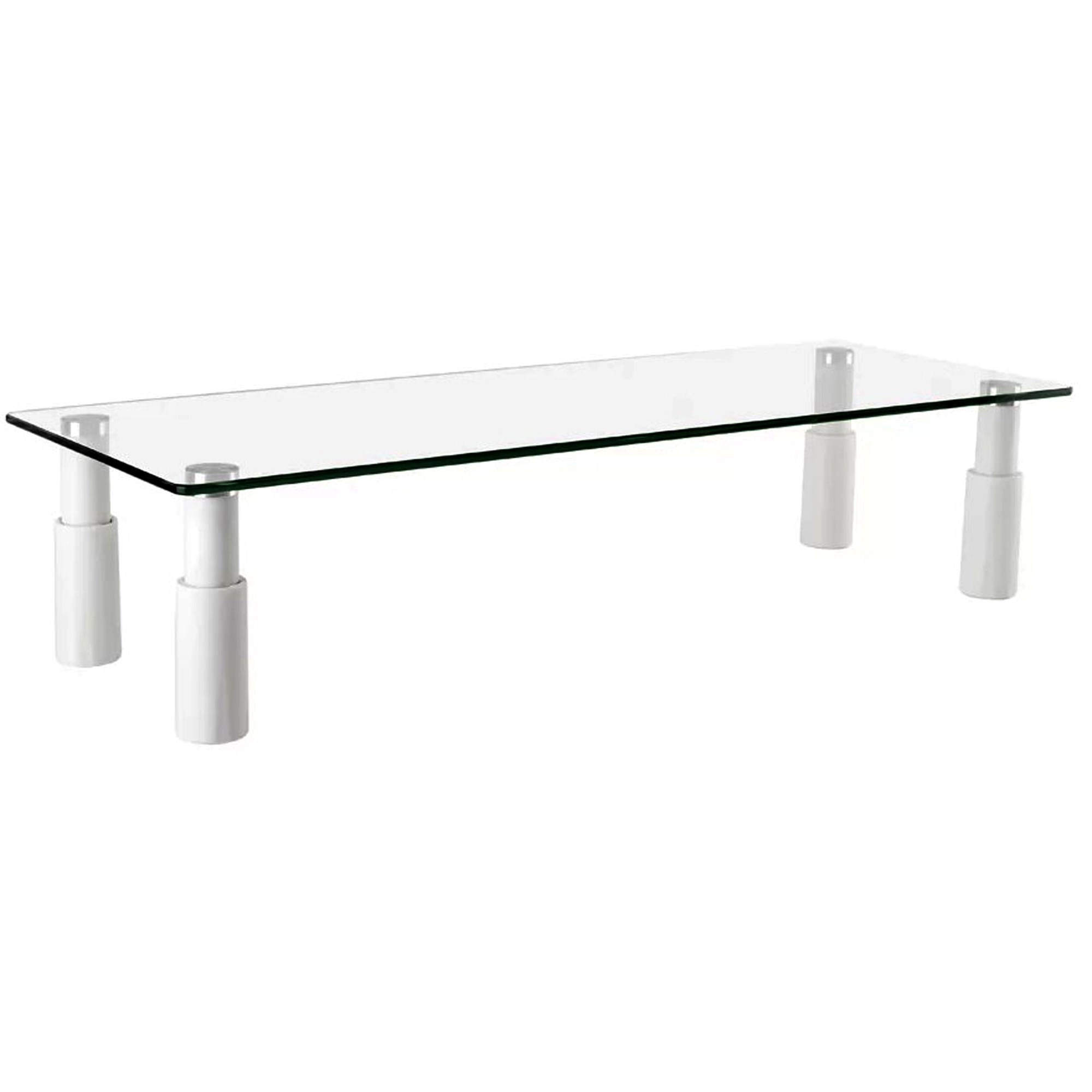 Ergovida Glass Top Monitor Stand Rectangular With Four Height Adjustable White Legs
