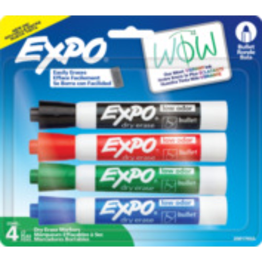 Expo Low Odour Dry Erase Bullet Markers Pack  of 4 Assorted Colours