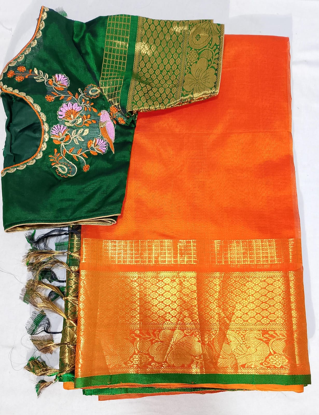 T7: Ready To Ship Beautiful Mangalagiri Kuppadam Saree With Stitched Embriodery Work Blouse