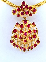 Panchalokam/Copper/Impon One Gram Gold Finish & Real Kempstones Short Necklace/Attigai/Addige