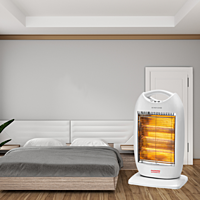 Stylish Padmini Volcano 1200 Halogen Heater warming up a cozy bedroom. Stylish Padmini Volcano 1200 Halogen Heater warming up a cozy bedroom.