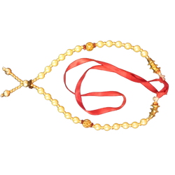 White and Gold Colour Beads Decorative Garland with Red Ribbon
