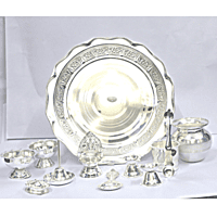 Mandhhiram Brand German Silver Pooja Article Set (Contains 9 Items)