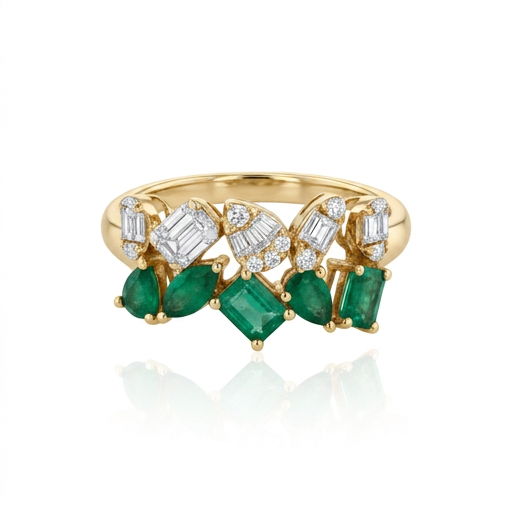 Anillo multishape Esmeraldas y diamantes