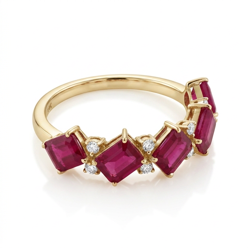 Anillo de Rubí Corte Esmeralda