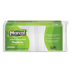 100% Recycled Luncheon Napkins, 1-Ply, 11.4 x 12.5, White, 400/Pack