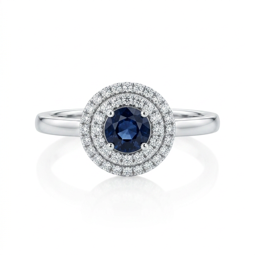 Anillo de Zafiro con 2 halo de diamantes