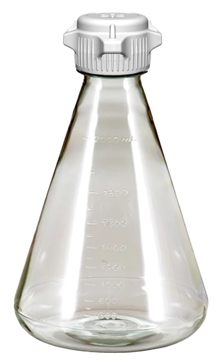 EZclear 2L PC Erlenmeyer Flask 53B Vented Cap No Baffle 6/PK