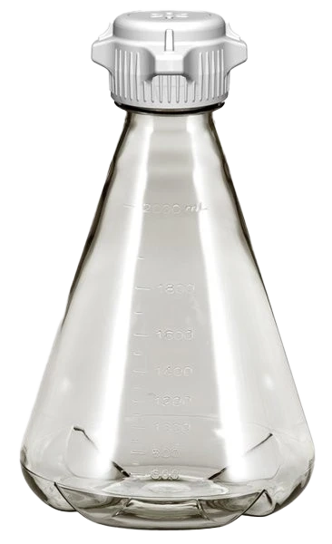 EZclear 2L PC Erlenmeyer Flask 53B Vented Cap Baffled Bottom 6/PK