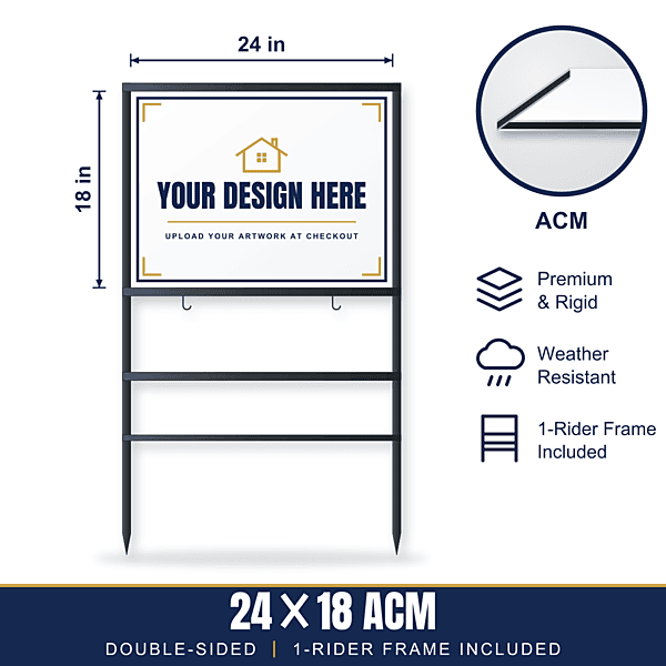 24x18 Metal (ACM) Sign + 1-Rider Steel Frame