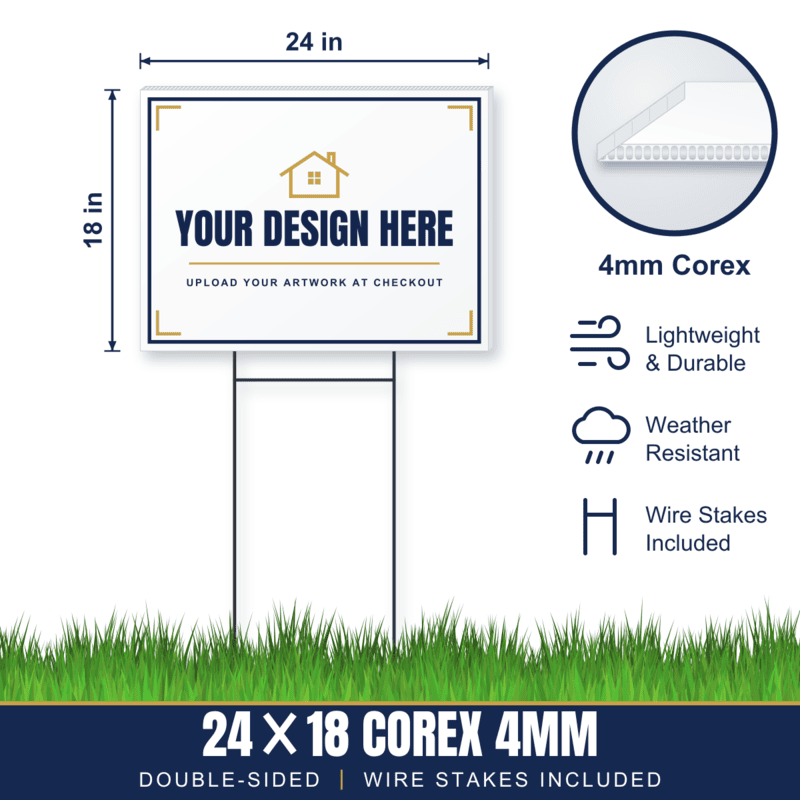 24x18 Plastic (Corex) Yard Signs + Wire Stakes