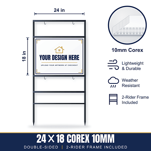 24x18 Plastic (Corex 10mm) Sign + 2-Rider Steel Frame