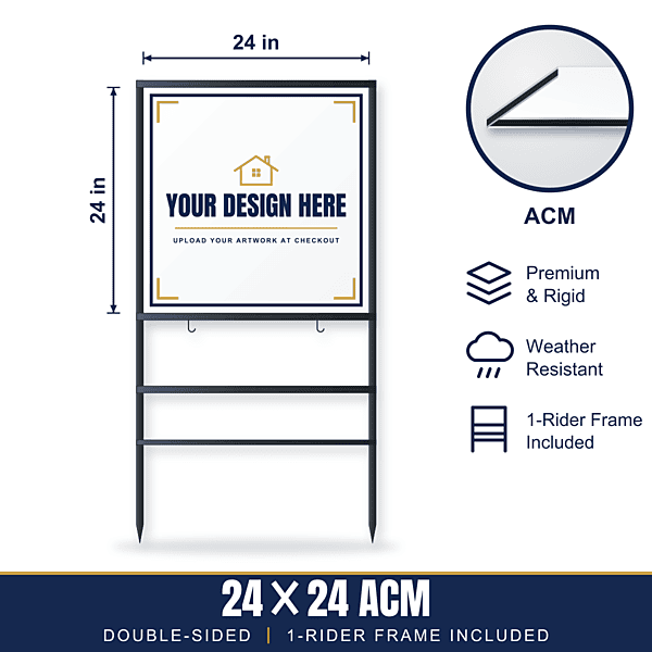 24x24 Metal (ACM) Sign + 1-Rider Steel Frame
