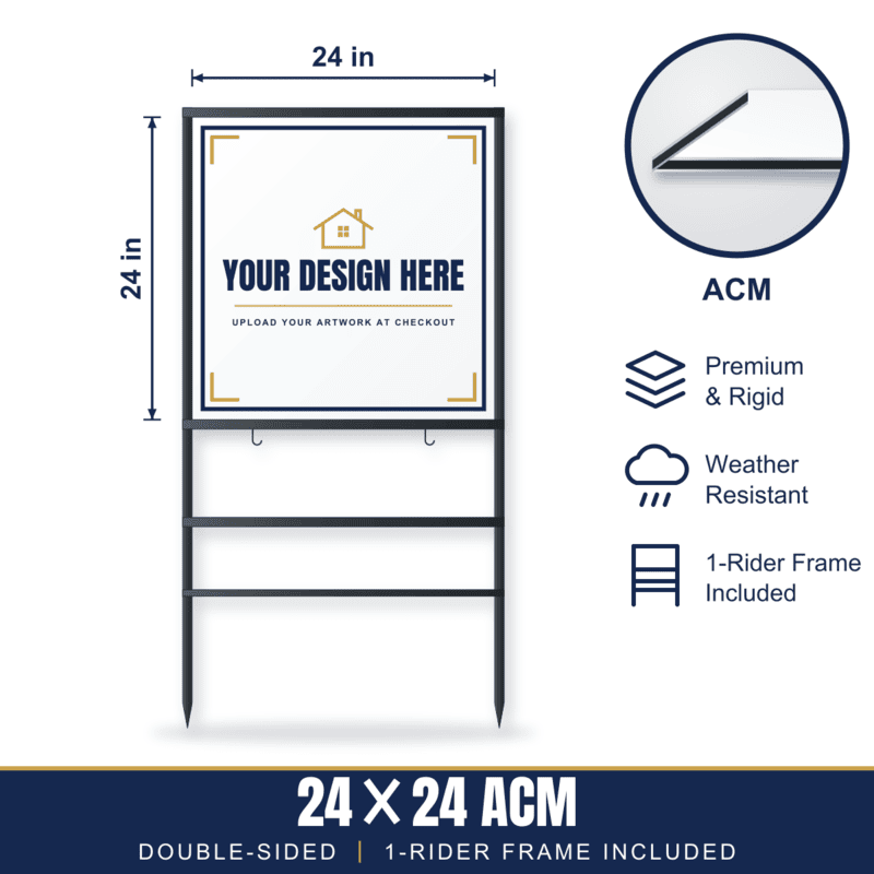 24x24 Metal (ACM) Sign + 1-Rider Steel Frame