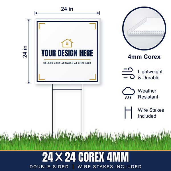 24x24 Plastic (Corex) Yard Signs + Wire Stakes