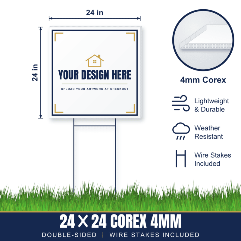 24x24 Plastic (Corex) Yard Signs + Wire Stakes