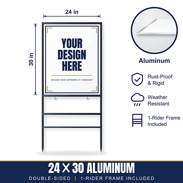 24x30 Aluminum Sign + 1-Rider Steel Frame