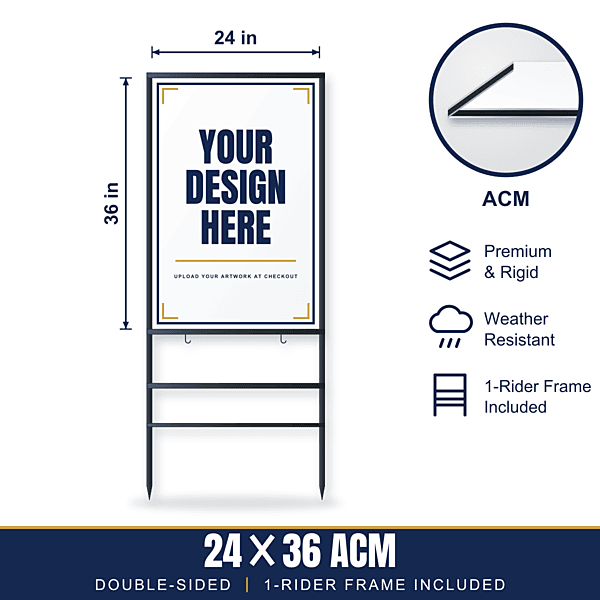 24x36 Metal (ACM) Sign + 1-Rider Steel Frame