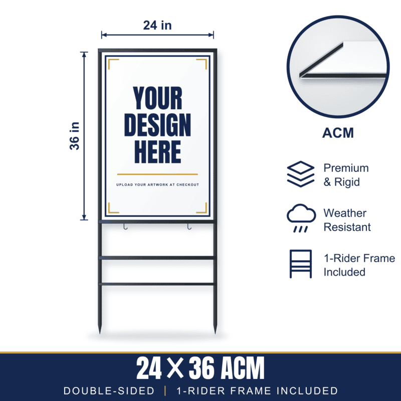 24x36 Metal (ACM) Sign + 1-Rider Steel Frame