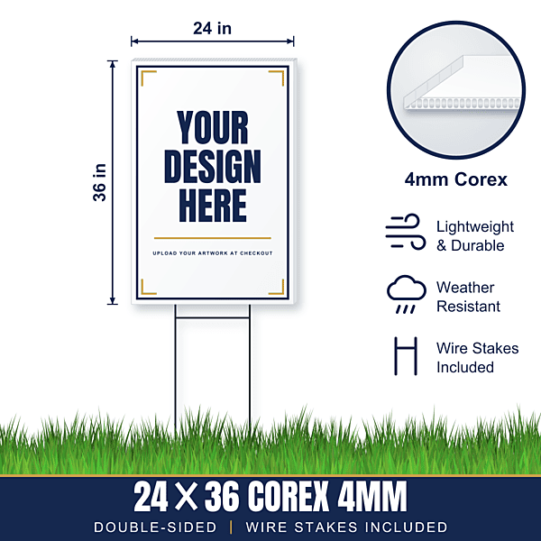 24x36 Plastic (Corex) Yard Signs + Wire Stakes