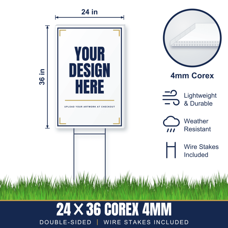 24x36 Plastic (Corex) Yard Signs + Wire Stakes