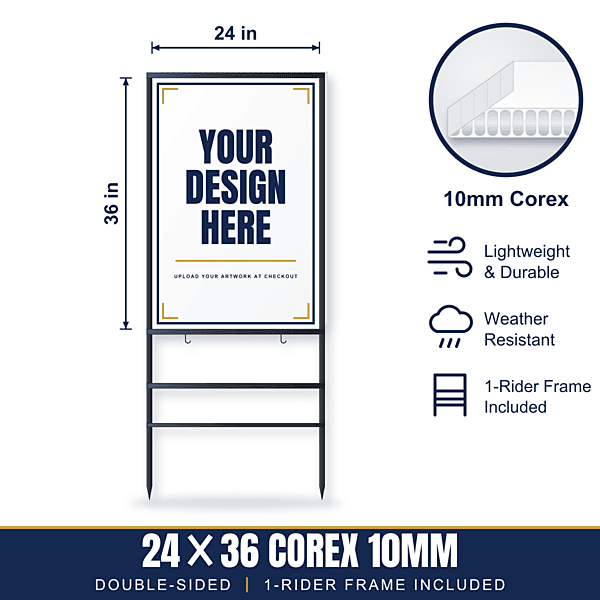 24x36 Plastic (Corex 10mm) Sign + 1-Rider Steel Frame