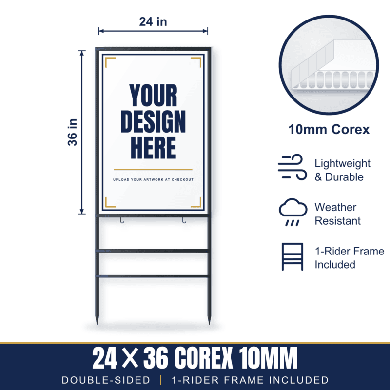 24x36 Plastic (Corex 10mm) Sign + 1-Rider Steel Frame