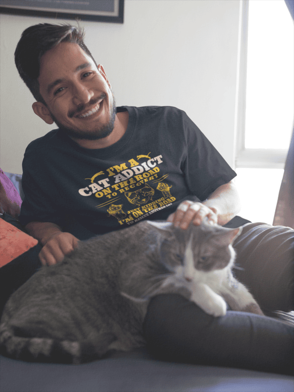 Cat Addict On the Road to Recovery T-Shirt – Funny Cat Rescue Lover Tee