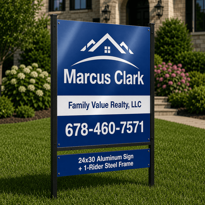 24x30 Aluminum Sign + 24x30H 1-Rider Frame