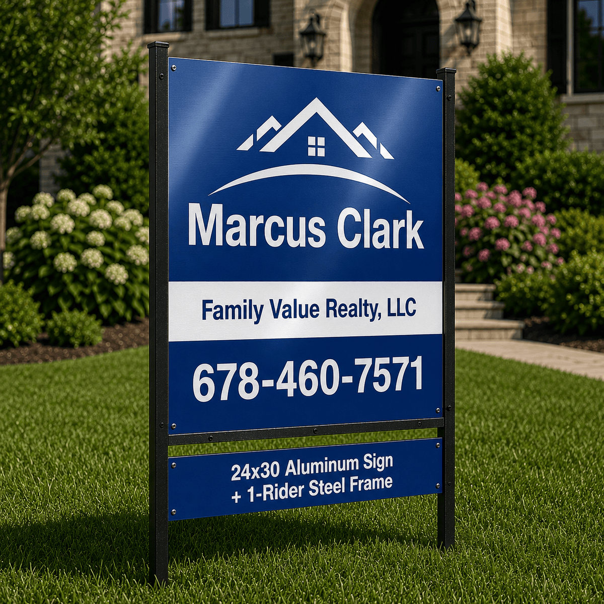 24x30 Aluminum Sign + 24x30H 1-Rider Frame