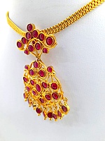 Panchalokam/Copper/Impon One Gram Gold Finish & Real Kempstones Short Necklace/Attigai/Addige