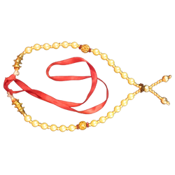 White and Gold Colour Beads Decorative Garland with Red Ribbon