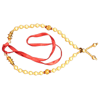White and Gold Colour Beads Decorative Garland with Red Ribbon