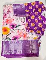 F39: Ready To Ship Beautiful  Pure Handloom Mangalagiri Digital Print Saree With Stitched Blouse