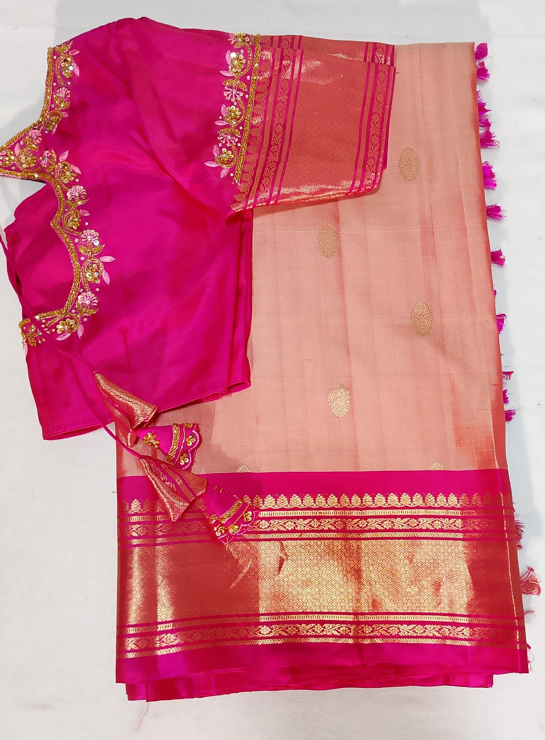 N32: Ready To Ship Beautiful Pure Kanchipattu Saree With Stitched Maggam Work Blouse