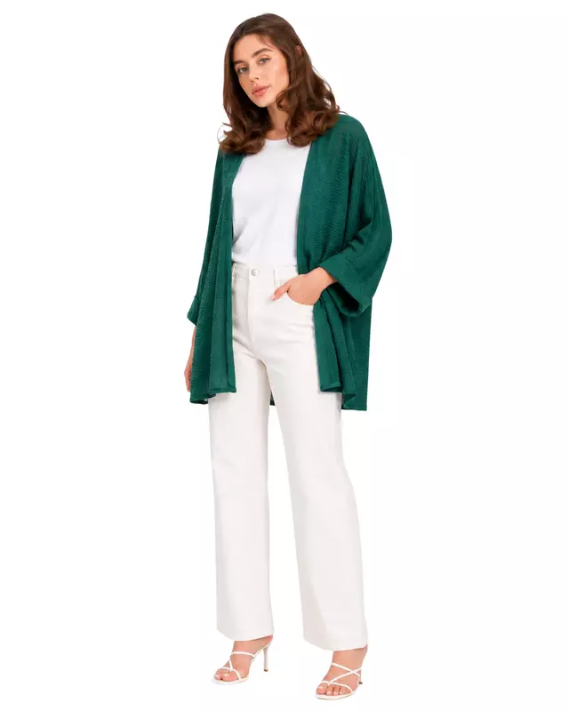 Women's Textured Open-Front Kimono Cardigan